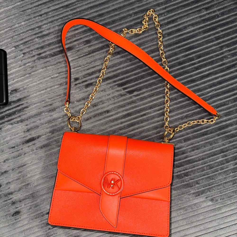 Michael Kors Vibrant Orange Crossbody with Gold Chain